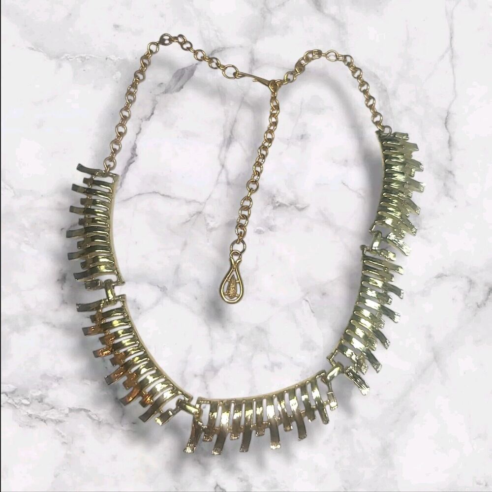 Vintage Gold Tone Modernist Brutalist Statement Necklace 17"